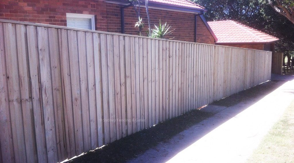 Treated pine lapped and capped paling fence with steel posts